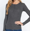 Women's Long Sleeve Crew Neck Rib Knit Top | Charcoal Grey